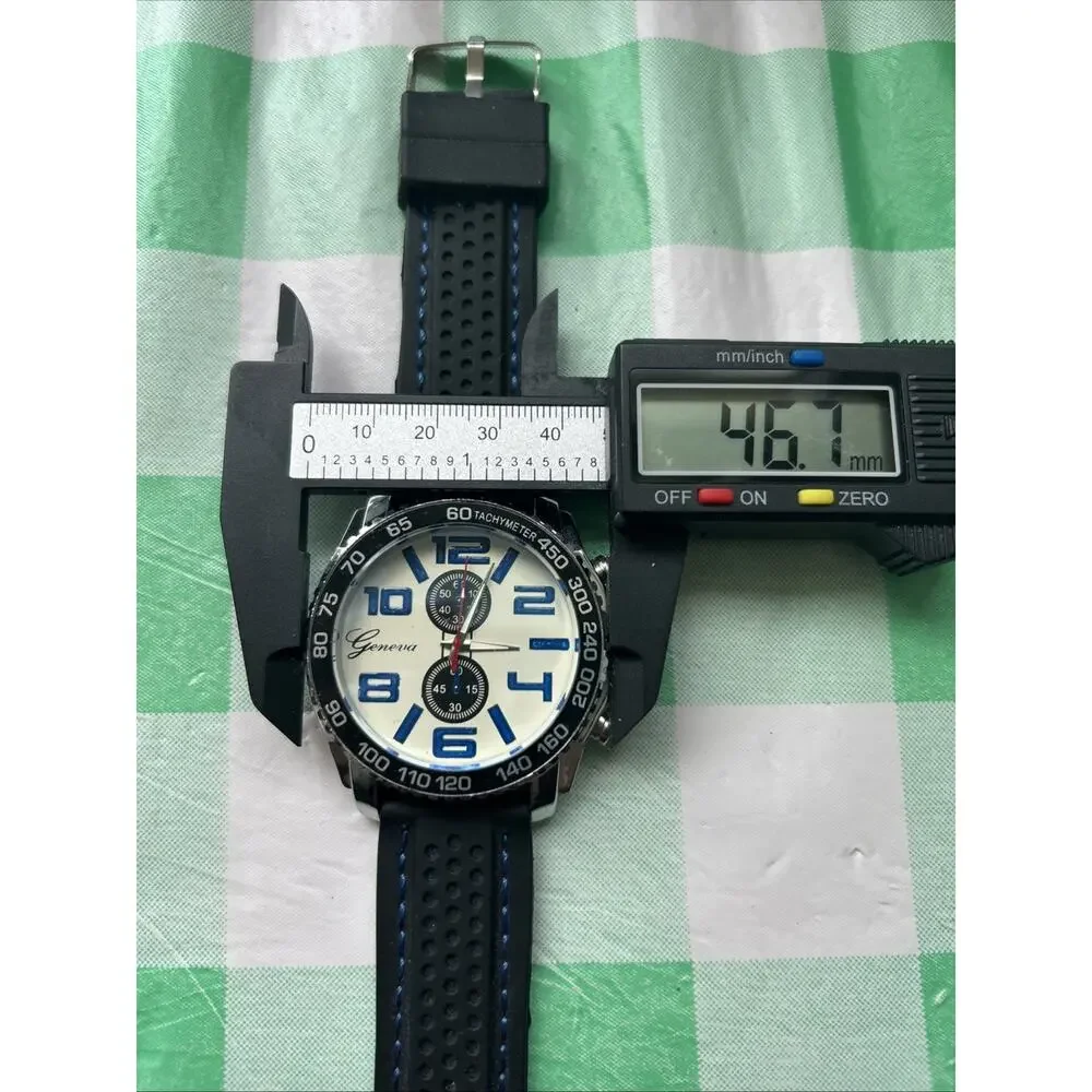 Geneva Silver Tone Black Band Large Men’s Quartz Watch
